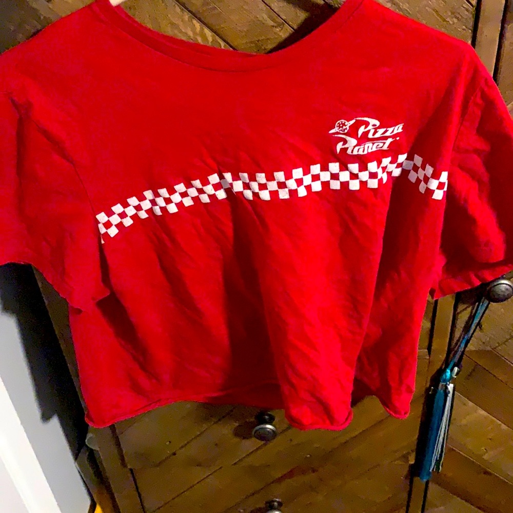 red cropped pizza planet shirt, old navy, Large